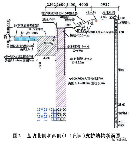 基坑支护结构断面图如图2,图3所示.