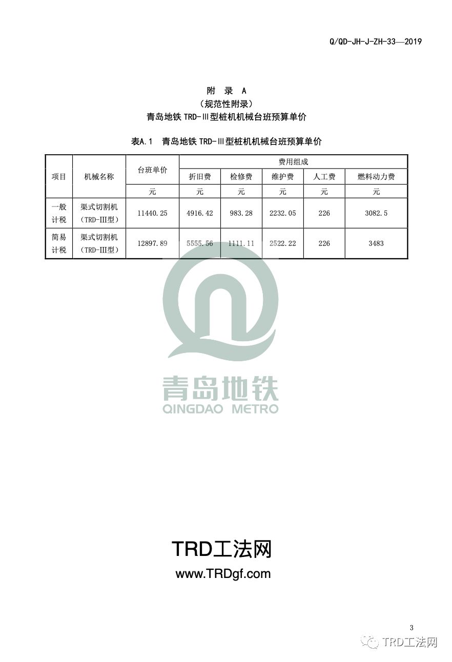 青岛地铁TRD工法补充预算定额